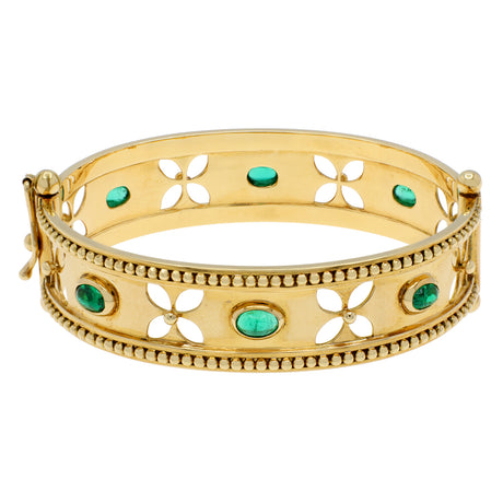 18K Yellow Gold Temple St. Clair 3.18 Carat Emerald Bangle