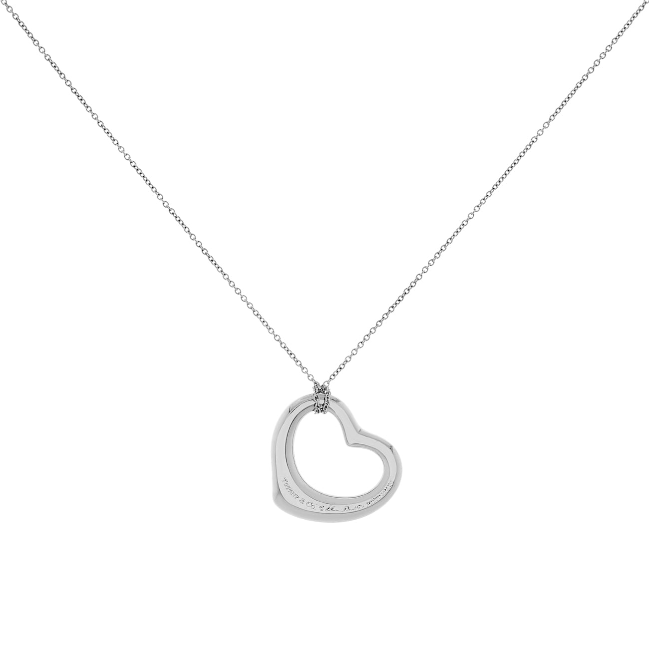 Tiffany & Co. Platinum Diamond 22mm Open Heart Pendant Necklace
