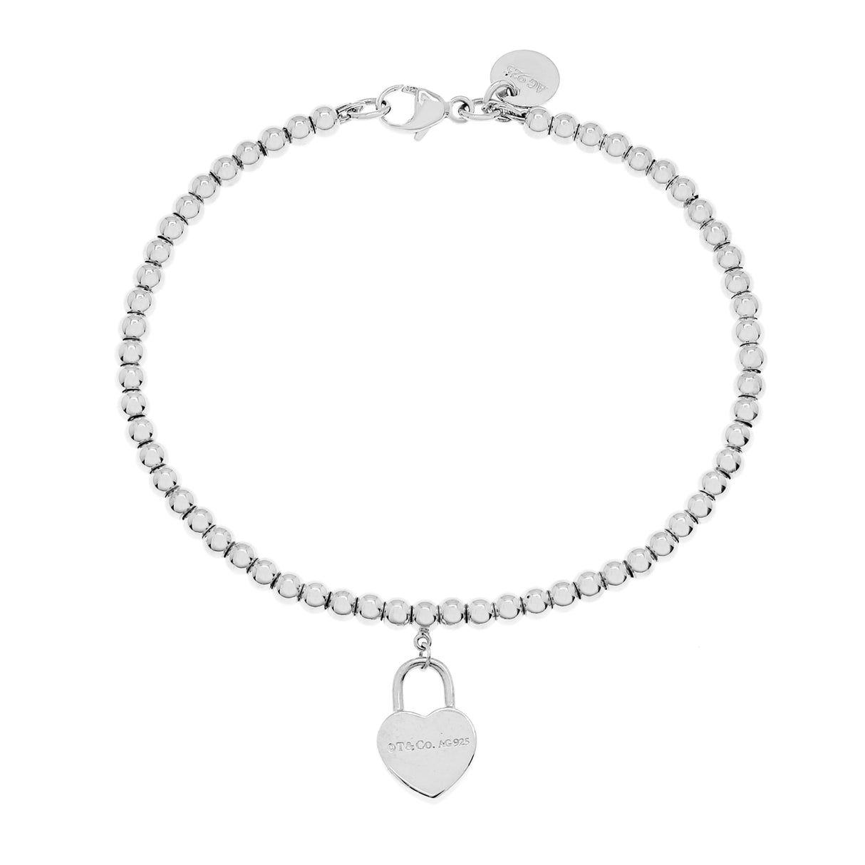 Tiffany & Co. Sterling Silver Mini Heart Lock Bead Bracelet Designer Jewellery Tiffany and Co