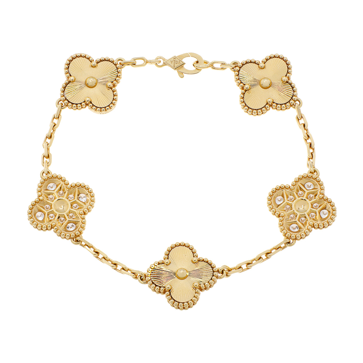 Van Cleef & Arpels 18K Yellow Gold Diamond 5 Motifs Vintage Alhambra Bracelet Designer Jewellery Van Cleef and Arpels
