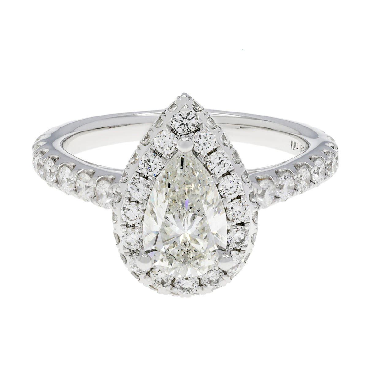 14K White Gold 1.23 Carat Pear Diamond Halo Ring Fine Jewellery Modaselle