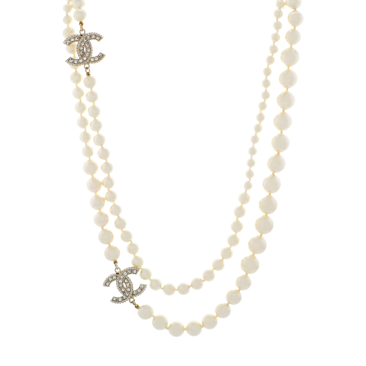 Chanel Pearl Crystal CC Long Necklace Designer Jewellery Chanel