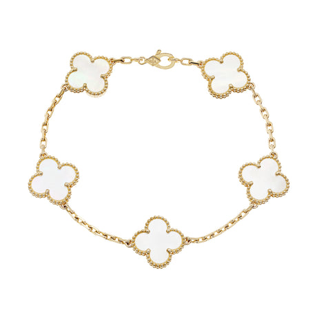 Van Cleef & Arpels 18K Yellow Gold Mother of Pearl 5 Motifs Vintage Alhambra Bracelet Designer Jewellery Van Cleef and Arpels