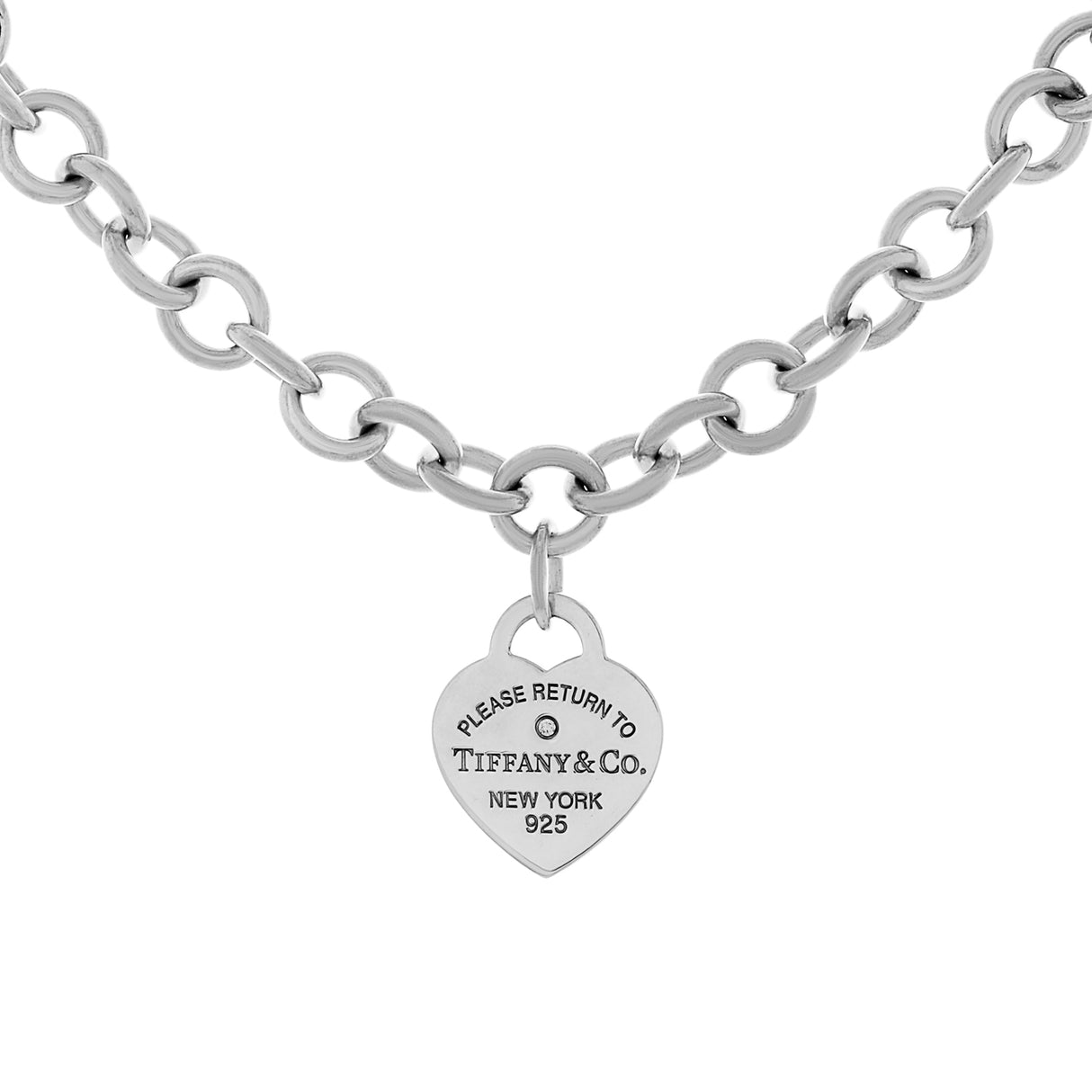 Tiffany & Co. Sterling Silver Diamond Return To Tiffany Heart Tag Necklace Designer Jewellery Tiffany and Co