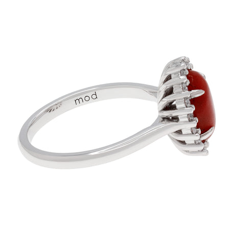 18K White Gold Cabochon Coral Halo Diamond Ring Fine Jewellery Modaselle