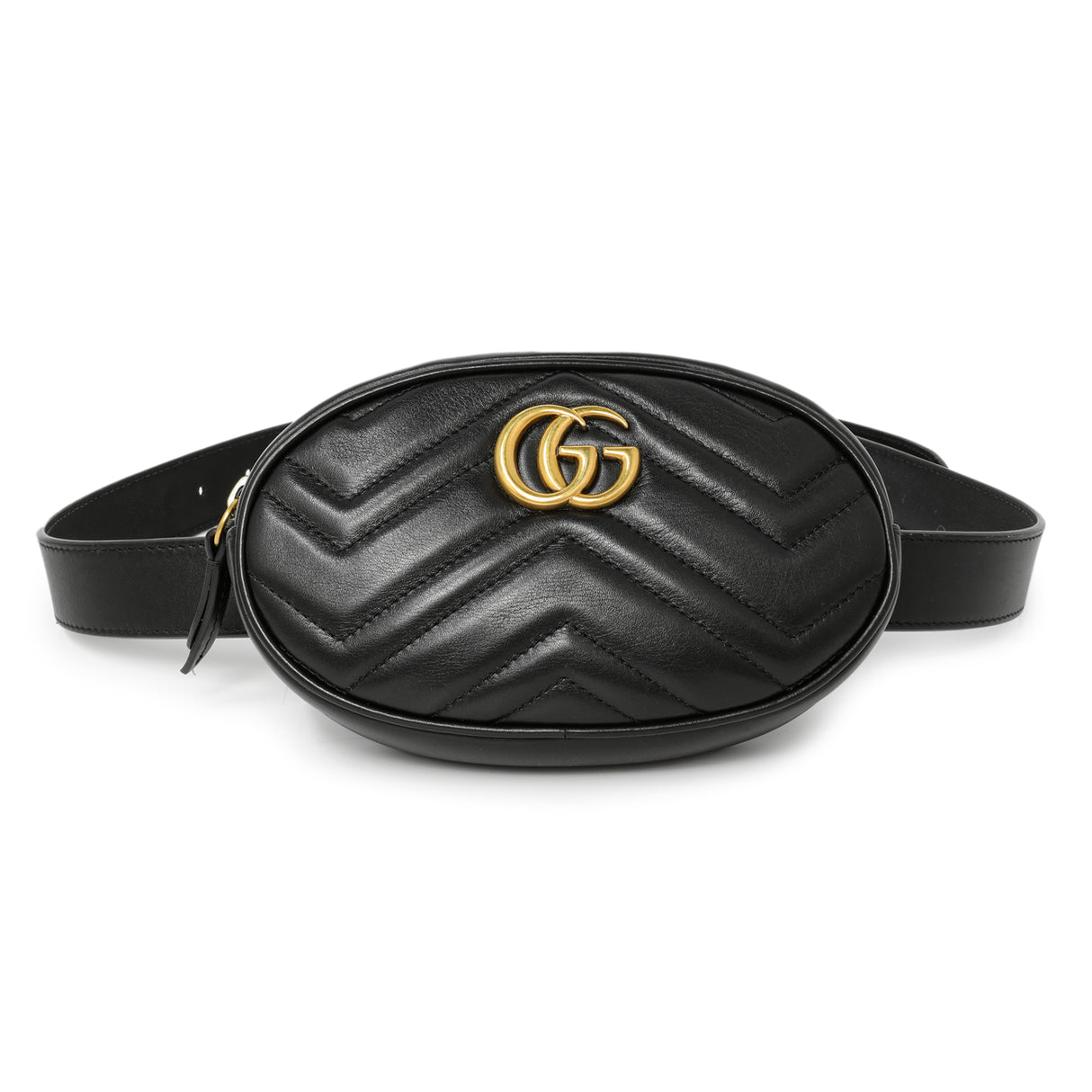 Gucci Black Calfskin Matelasse GG Marmont Belt Bag