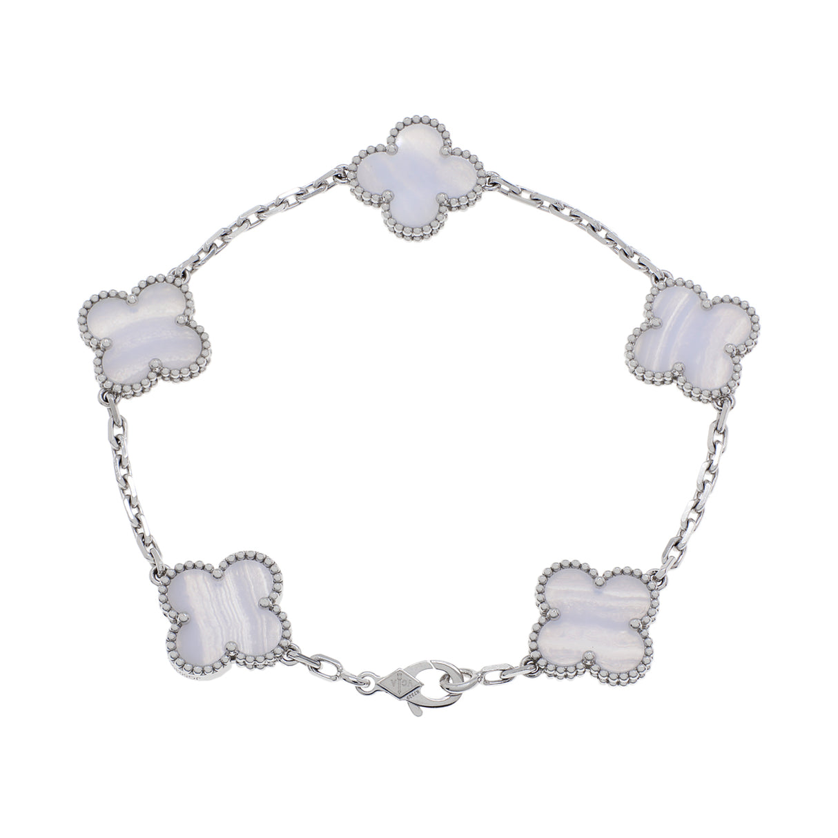 Van Cleef & Arpels 18K White Gold Chalcedony 5 Motifs Vintage Alhambra Bracelet Designer Jewellery Van Cleef and Arpels