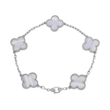 Van Cleef & Arpels 18K White Gold Chalcedony 5 Motifs Vintage Alhambra Bracelet Designer Jewellery Van Cleef and Arpels