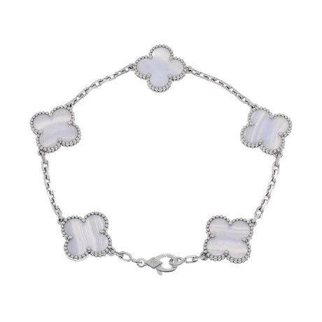Van Cleef & Arpels 18K White Gold Chalcedony 5 Motifs Vintage Alhambra Bracelet Designer Jewellery Van Cleef and Arpels