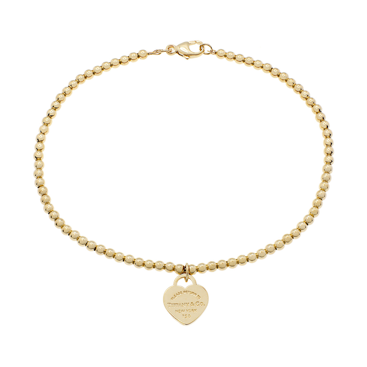 Tiffany & Co. 18K Yellow Gold Mini Heart Tag Bead Bracelet