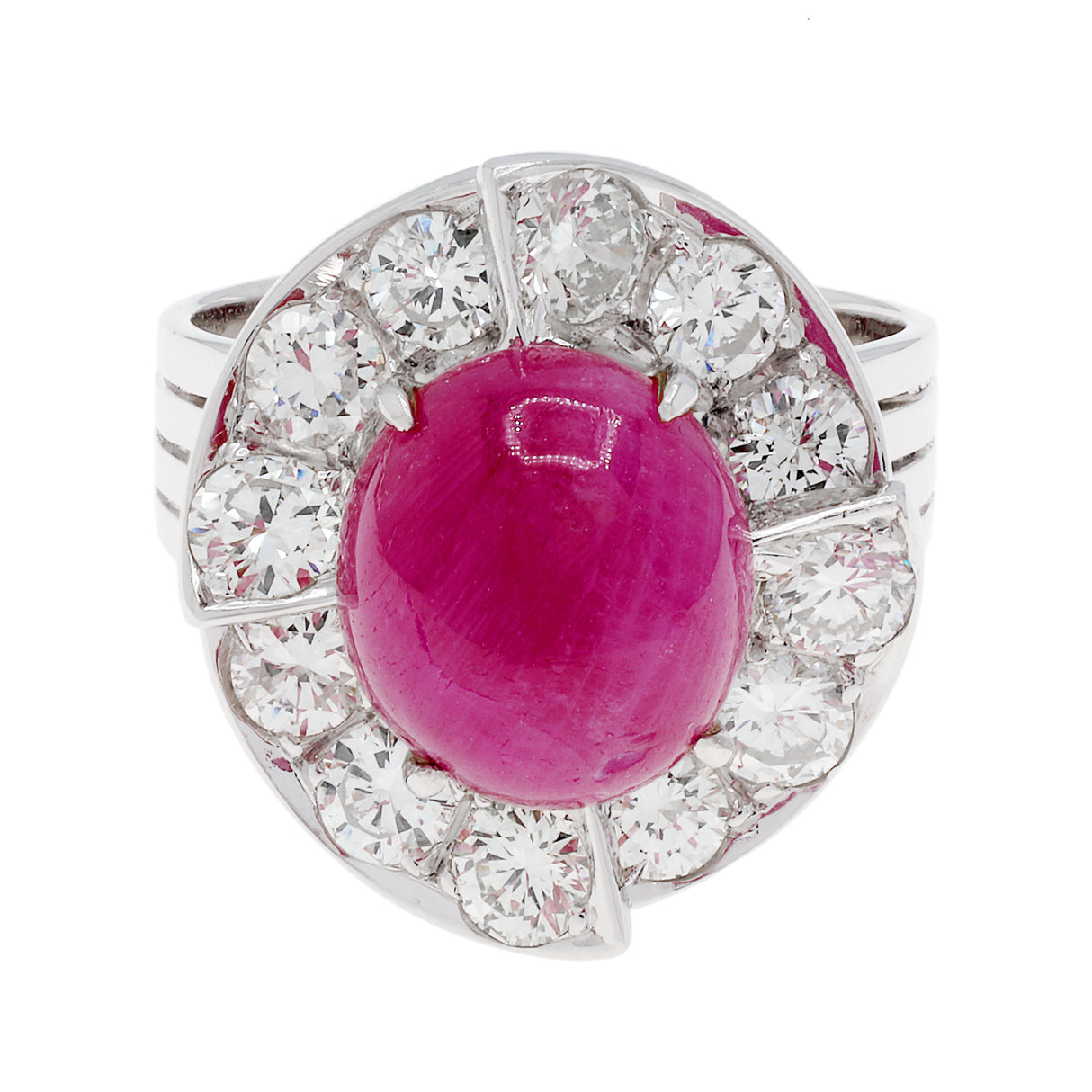 14K White Gold 5.57 Carat Ruby Diamond Halo Ring Fine Jewellery Modaselle
