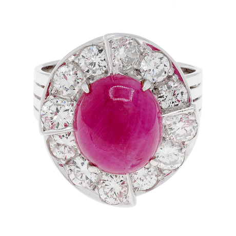 14K White Gold 5.57 Carat Ruby Diamond Halo Ring Fine Jewellery Modaselle