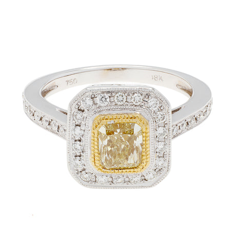 18K White Gold 0.78 Carat Fancy Intense Yellow Diamond Octagonal Ring Fine Jewellery Modaselle