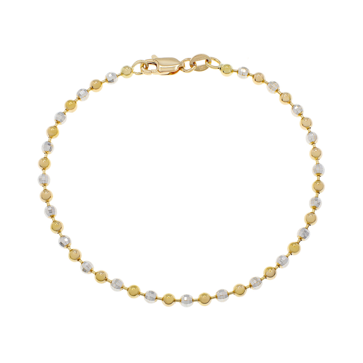 18K Yellow/White Gold Italian Bead Bracelet Fine Jewellery Modaselle