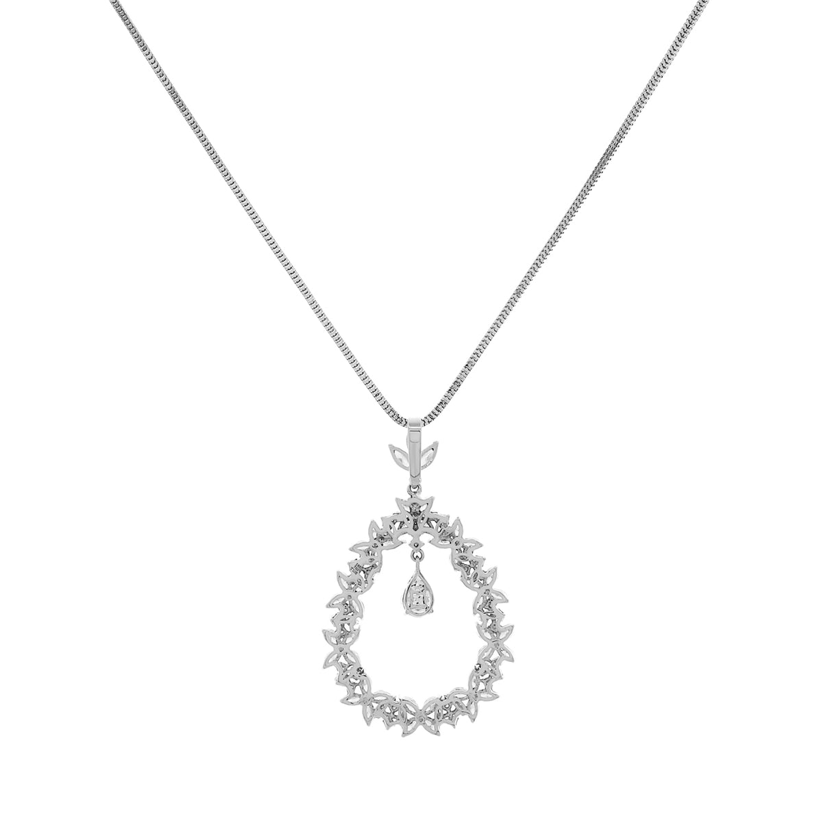 18K White Gold 3.73 Carat Teardrop Diamond Cluster Pendant