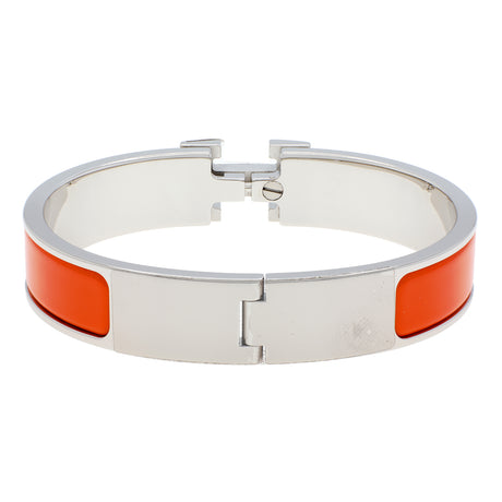 Hermes Orange Enamel Clic H Bracelet