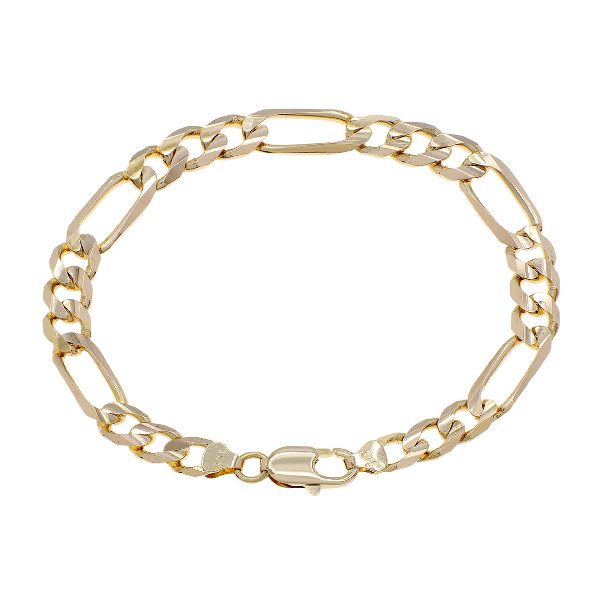 14K Yellow Gold Italian Figaro Bracelet Fine Jewellery Modaselle