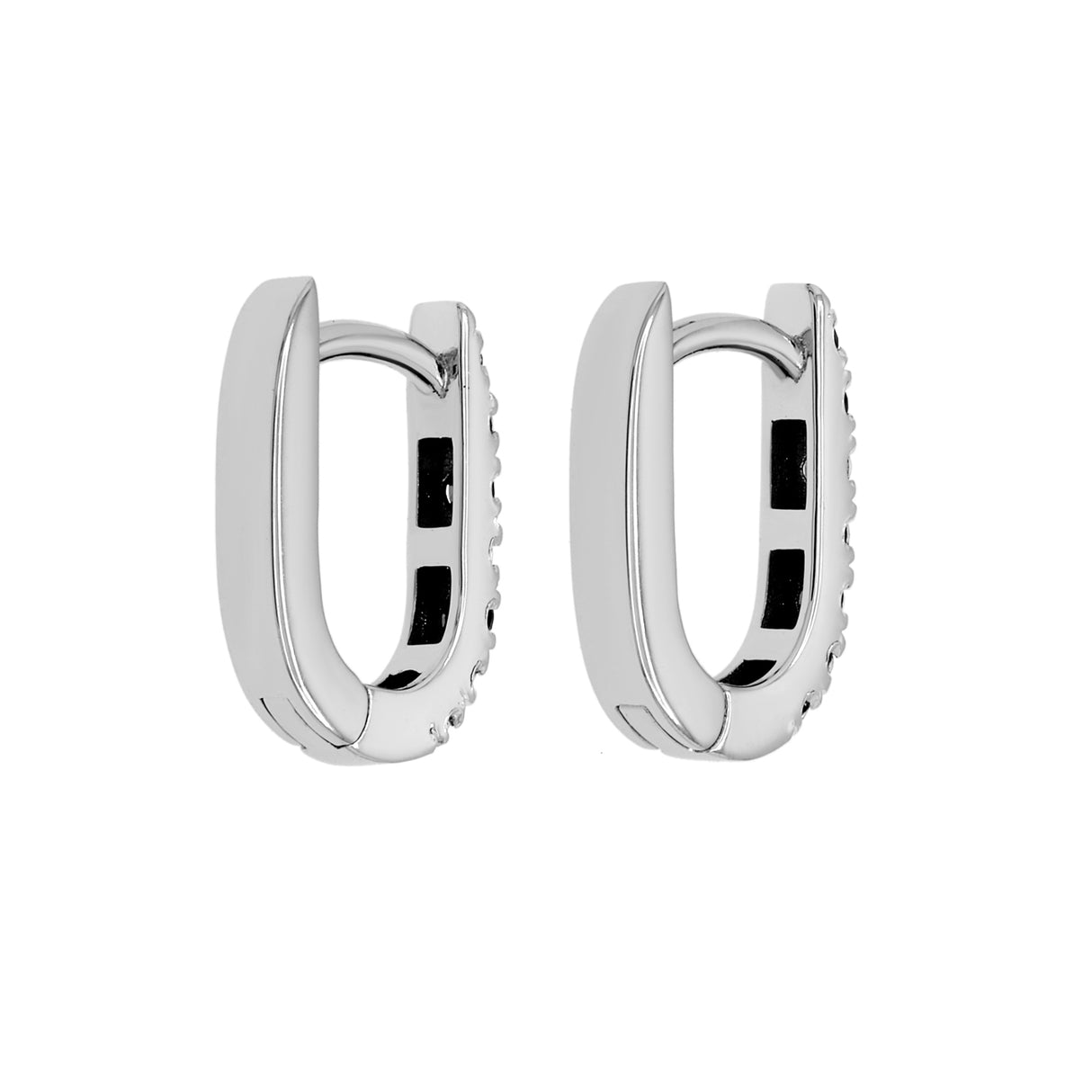 18K White Gold Black Diamond Huggie Earrings