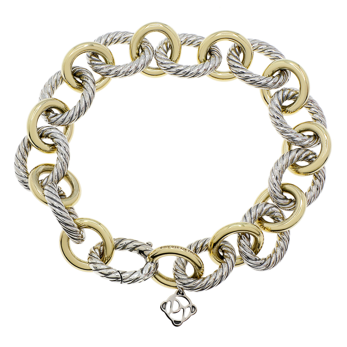 David Yurman Sterling Silver 18K Yellow Gold 12mm Oval Link Chain Bracelet