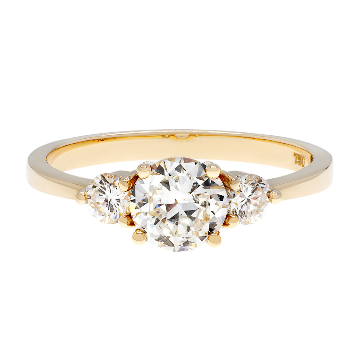 18K Yellow Gold 0.57 Carat Past Present Future Diamond Ring