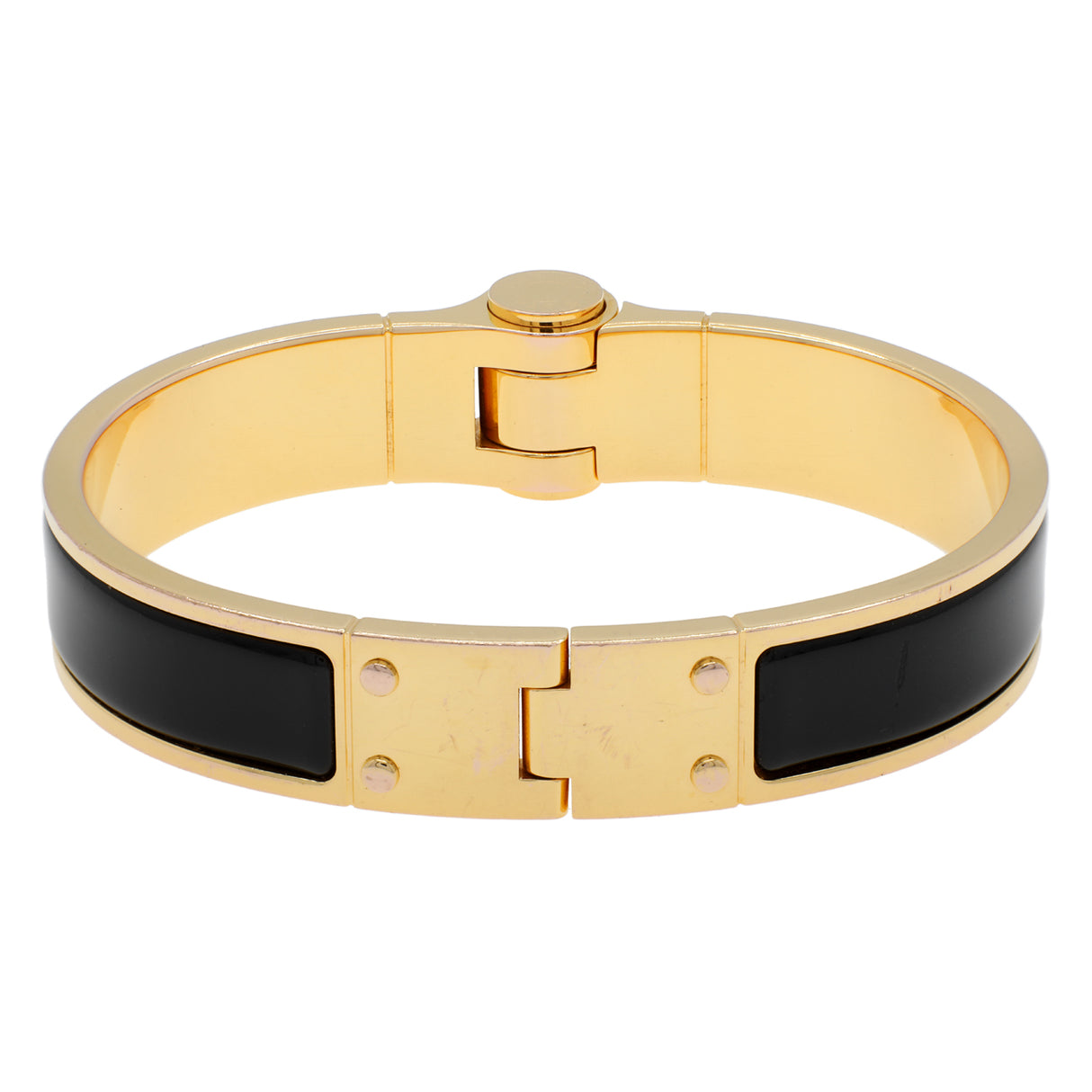 Hermes Black Enamel Charniere Uni Narrow Hinged Bracelet