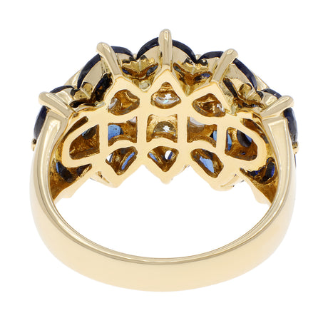 18K Yellow Gold 3.48 Carat Sapphire Diamond Bandeau Cluster Ring