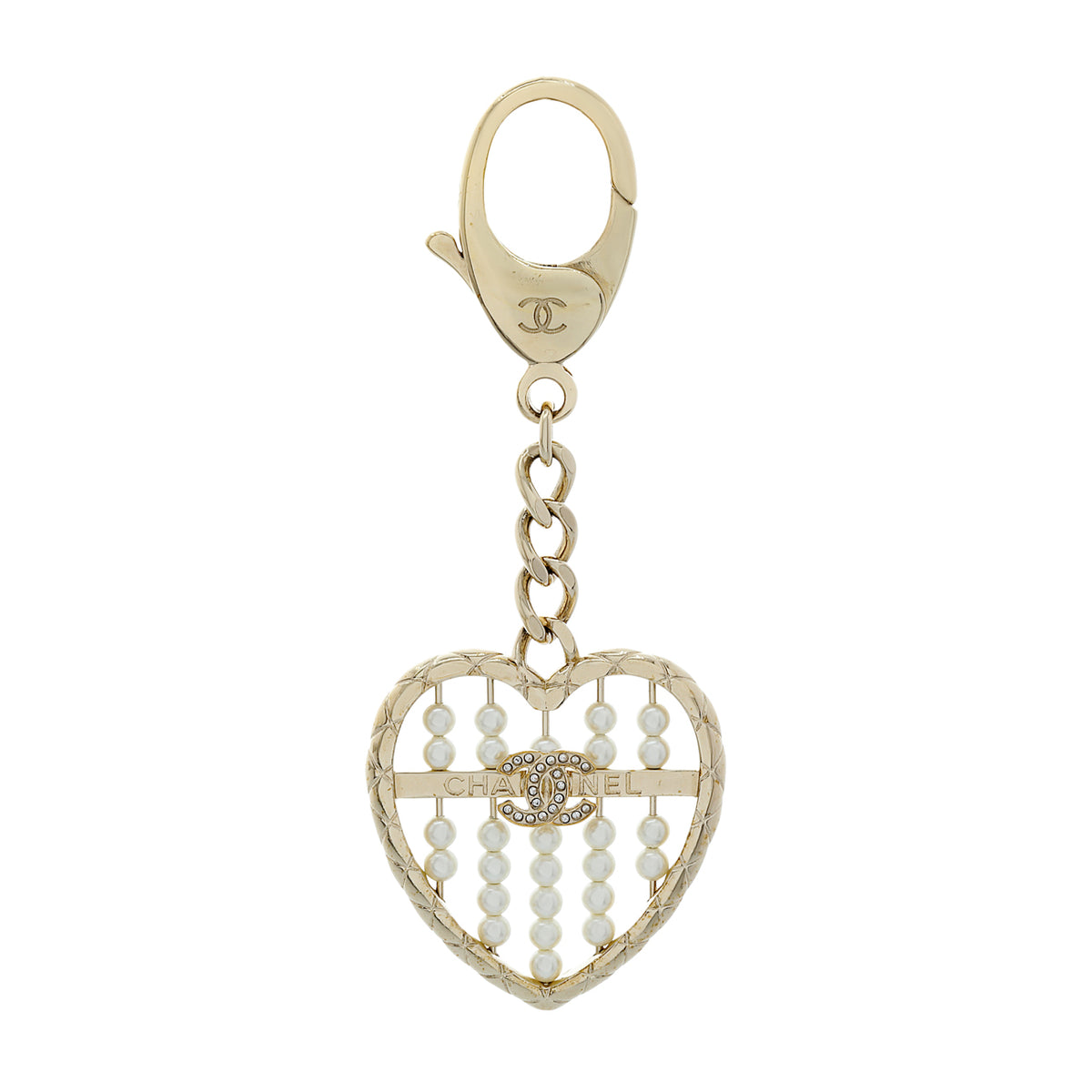 Chanel Crystal Pearl Heart Bag Charm Keychain Accessories Chanel