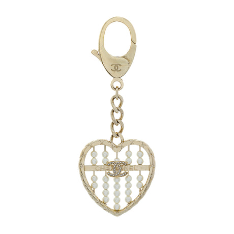 Chanel Crystal Pearl Heart Bag Charm Keychain Accessories Chanel
