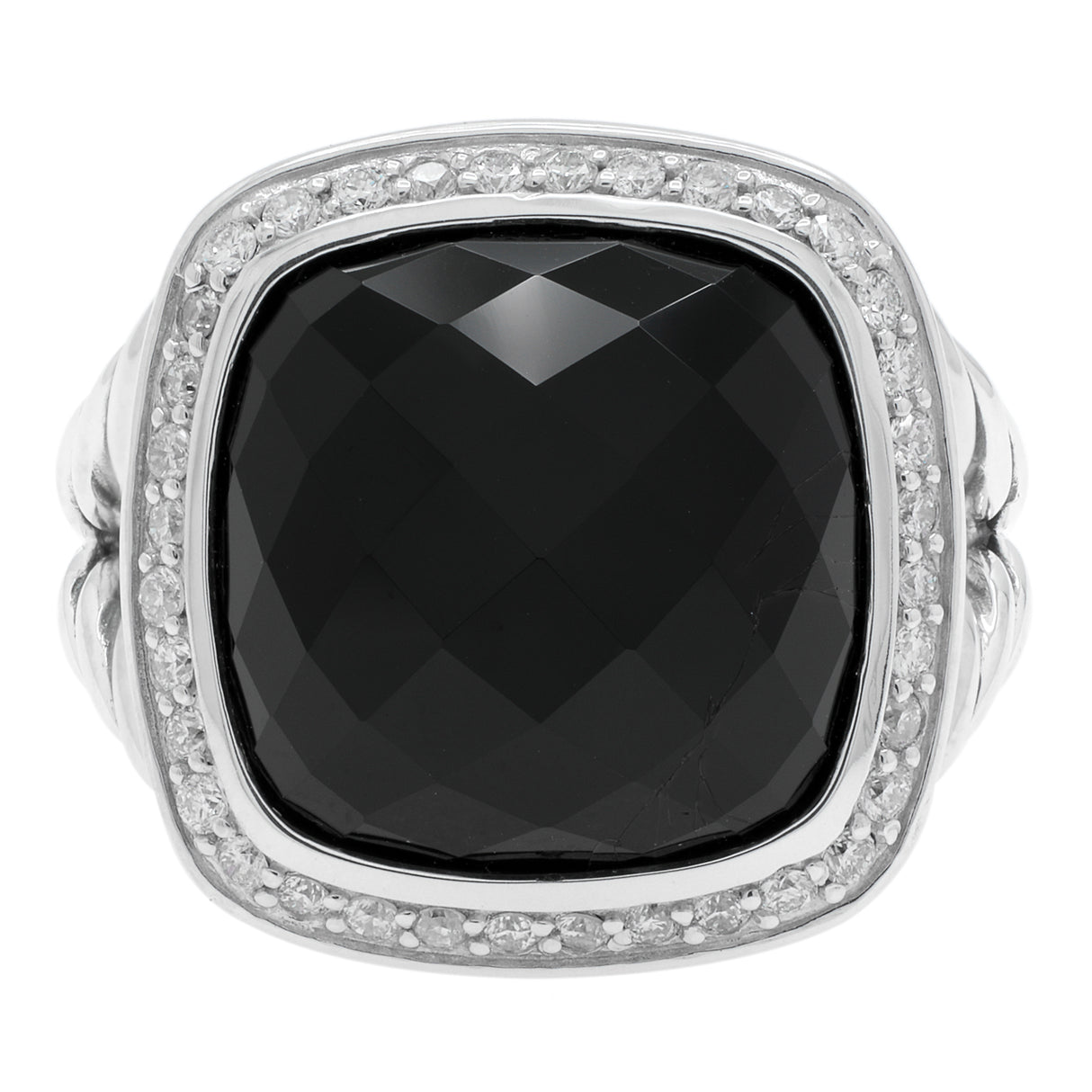 David Yurman Sterling Silver Onyx Diamond 14mm Albion Ring