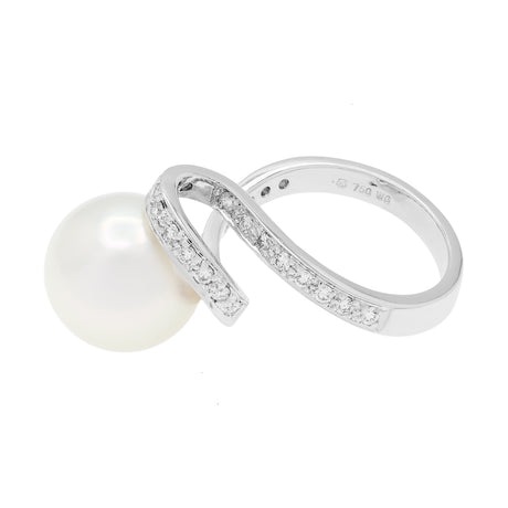 Mikimoto 18K White Gold South Sea Pearl Diamond Ring Designer Jewellery Mikimoto