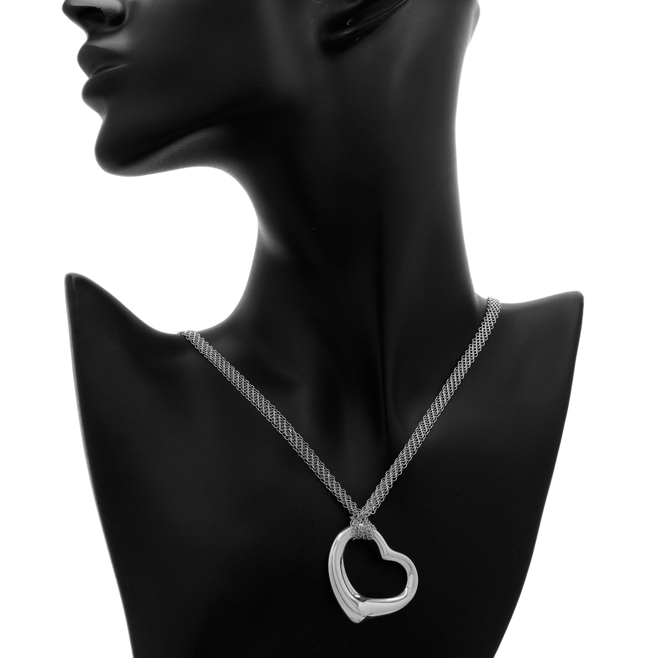 Tiffany & Co. Sterling Silver Open Heart Pendant w/ Mesh Necklace