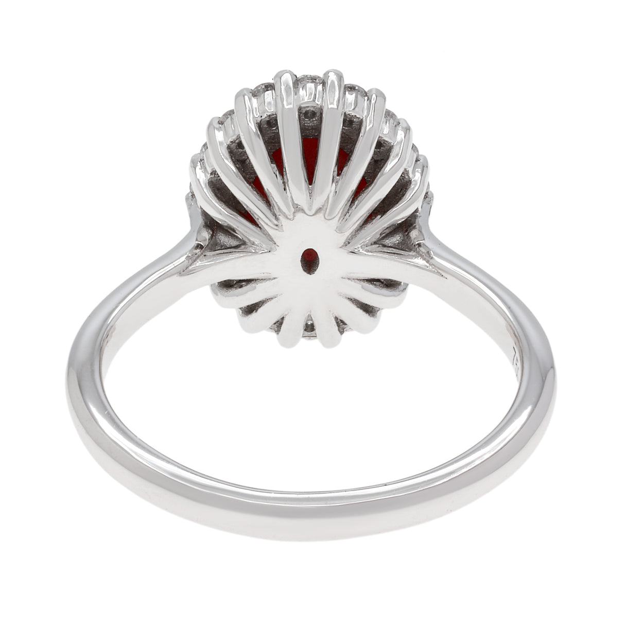 18K White Gold Cabochon Coral Halo Diamond Ring Fine Jewellery Modaselle
