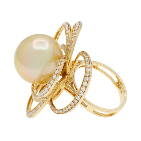 18K Yellow Gold 15.3mm Pearl Blossom Diamond Ring Fine Jewellery Modaselle