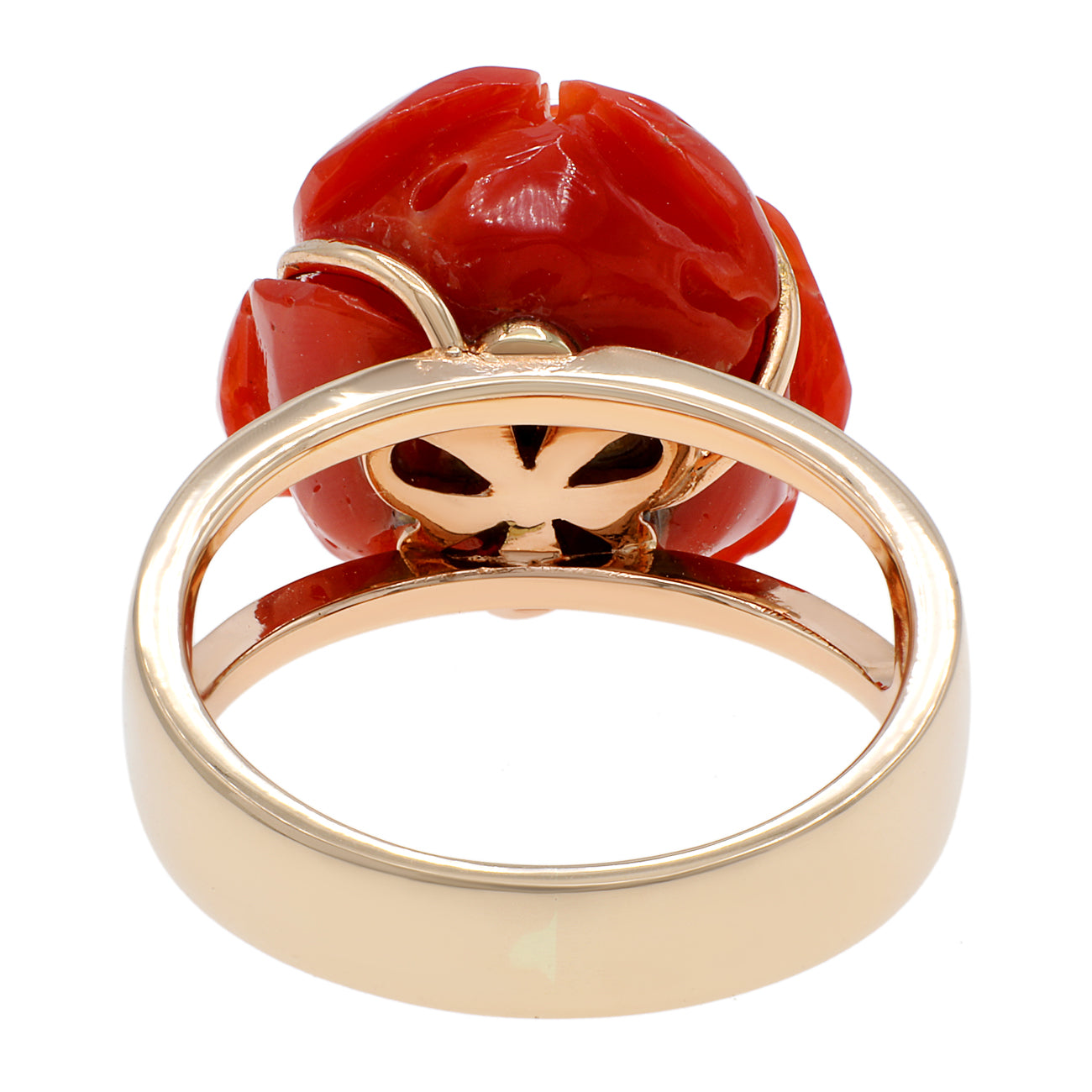 18K Rose Gold Coral Rose Blossom Ring Modaselle
