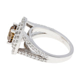 14K White Gold 1.57 Carat Fancy Vivid Brown Diamond Double Halo Ring Fine Jewellery Modaselle