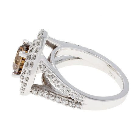 14K White Gold 1.57 Carat Fancy Vivid Brown Diamond Double Halo Ring Fine Jewellery Modaselle