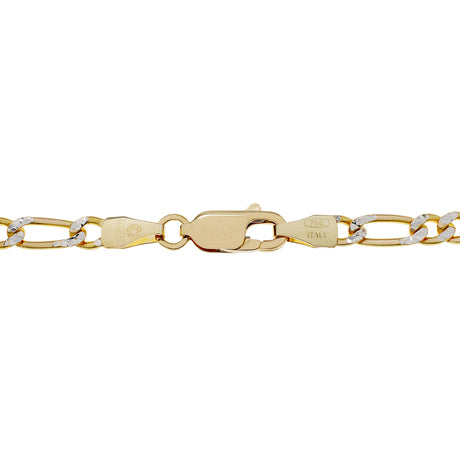 18K Yellow/White Gold Italian Figaro Bracelet Fine Jewellery Modaselle