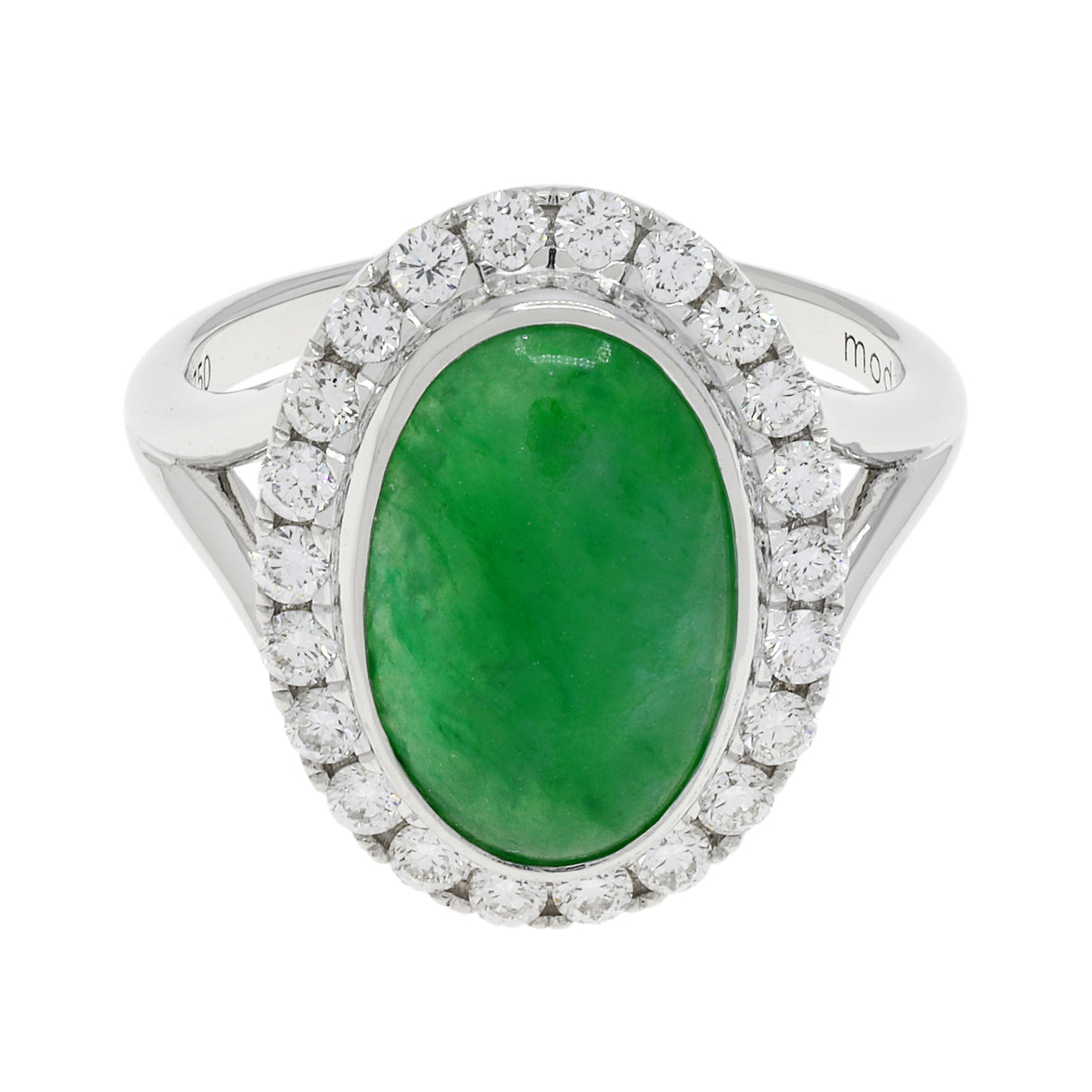 18K White Gold Cabochon Burmese Jadeite Halo Ring Fine Jewellery Modaselle