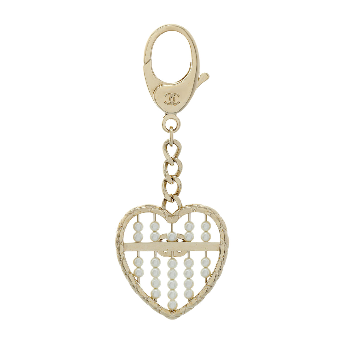 Chanel Crystal Pearl Heart Bag Charm Keychain Accessories Chanel