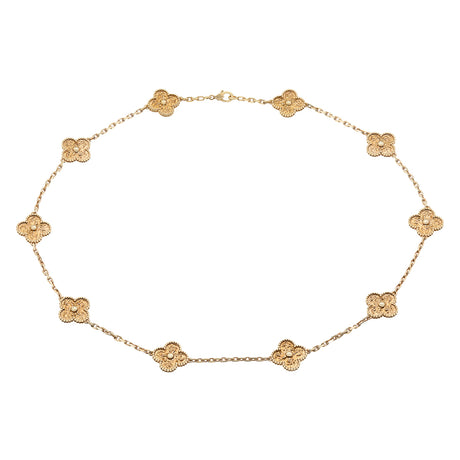 Van Cleef & Arpels 18K Yellow Gold 10 Motifs Vintage Alhambra Necklace Designer Jewellery Van Cleef and Arpels