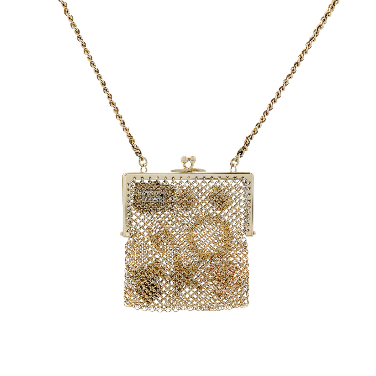 Chanel Metal Pearl Enamel Kiss Lock Chain Mail Charm Clutch Handbags Chanel