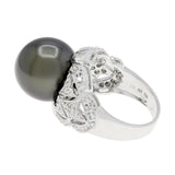 18K White Gold 12.58mm Tahitian Pearl Diamond Ring Fine Jewellery Modaselle