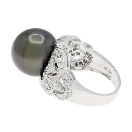 18K White Gold 12.58mm Tahitian Pearl Diamond Ring Fine Jewellery Modaselle