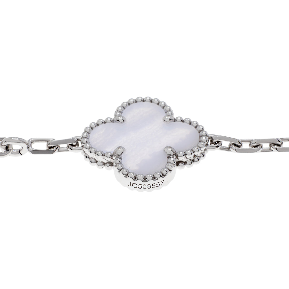 Van Cleef & Arpels 18K White Gold Chalcedony 5 Motifs Vintage Alhambra Bracelet Designer Jewellery Van Cleef and Arpels