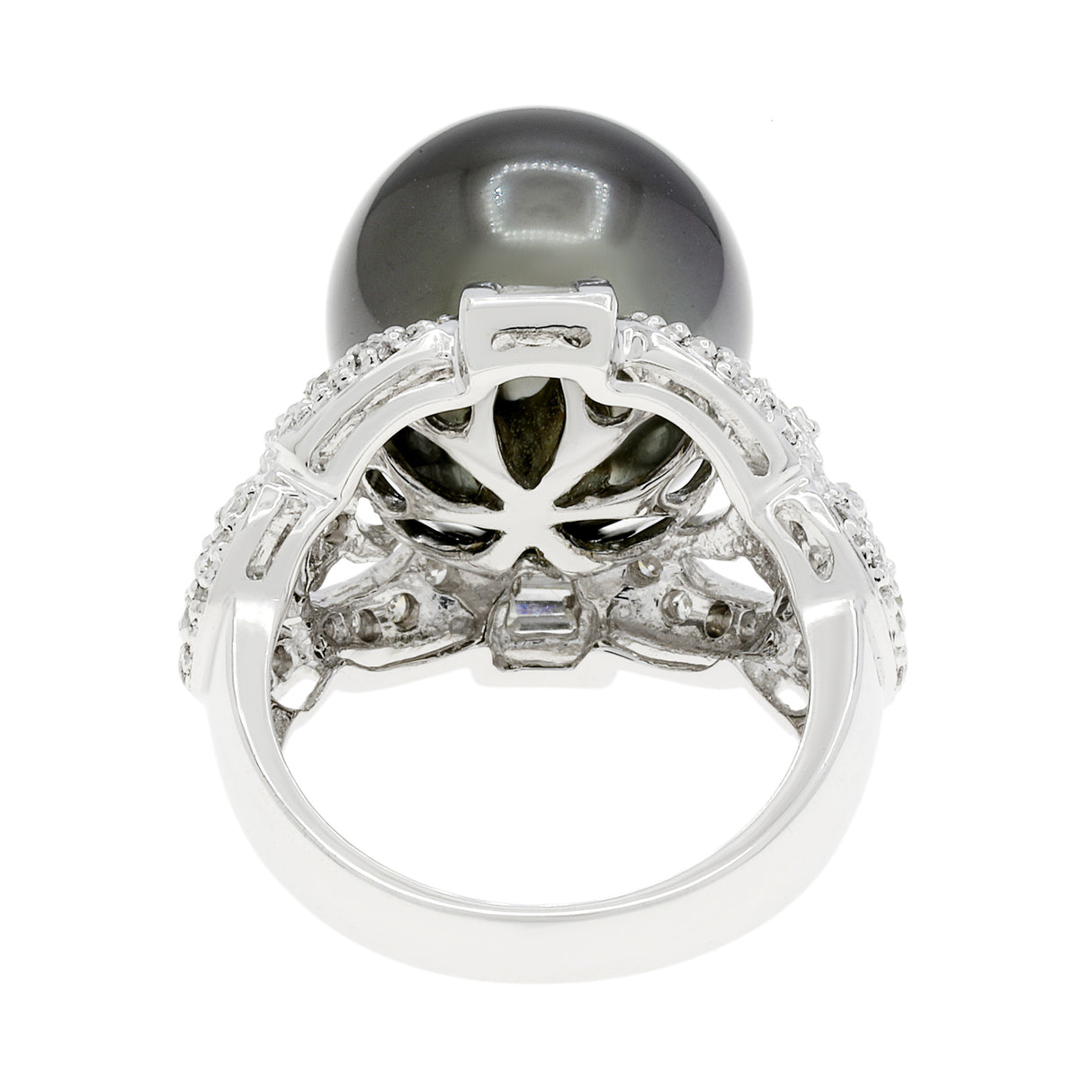 18K White Gold 12.58mm Tahitian Pearl Diamond Ring Fine Jewellery Modaselle