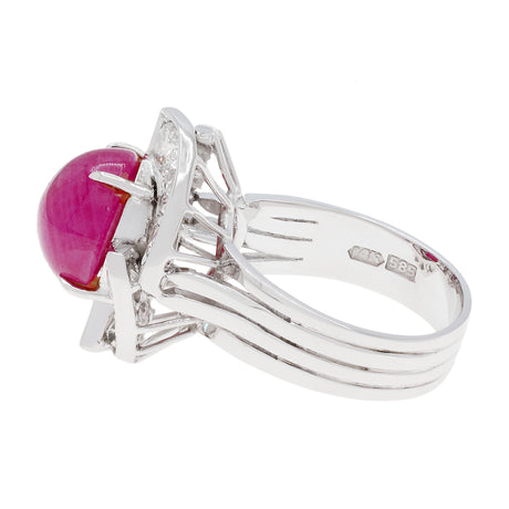 14K White Gold 5.57 Carat Ruby Diamond Halo Ring Fine Jewellery Modaselle