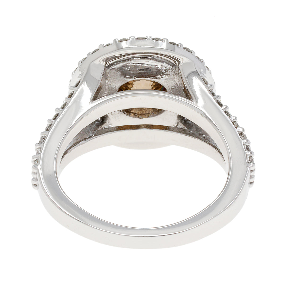 14K White Gold 1.57 Carat Fancy Vivid Brown Diamond Double Halo Ring Fine Jewellery Modaselle