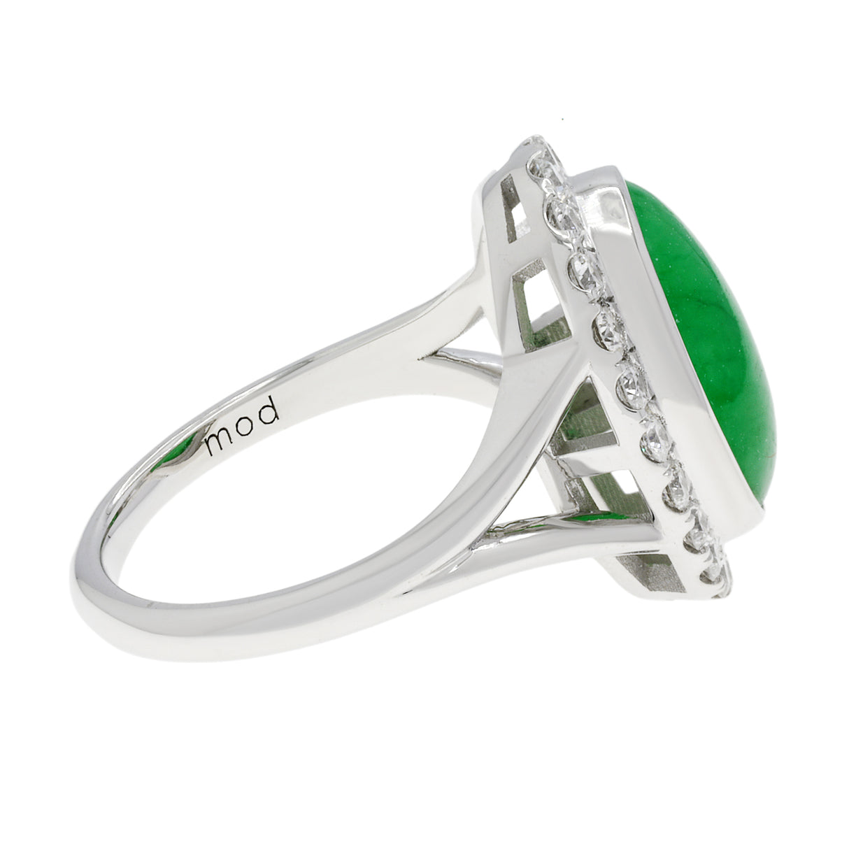 18K White Gold Cabochon Burmese Jadeite Halo Ring Fine Jewellery Modaselle