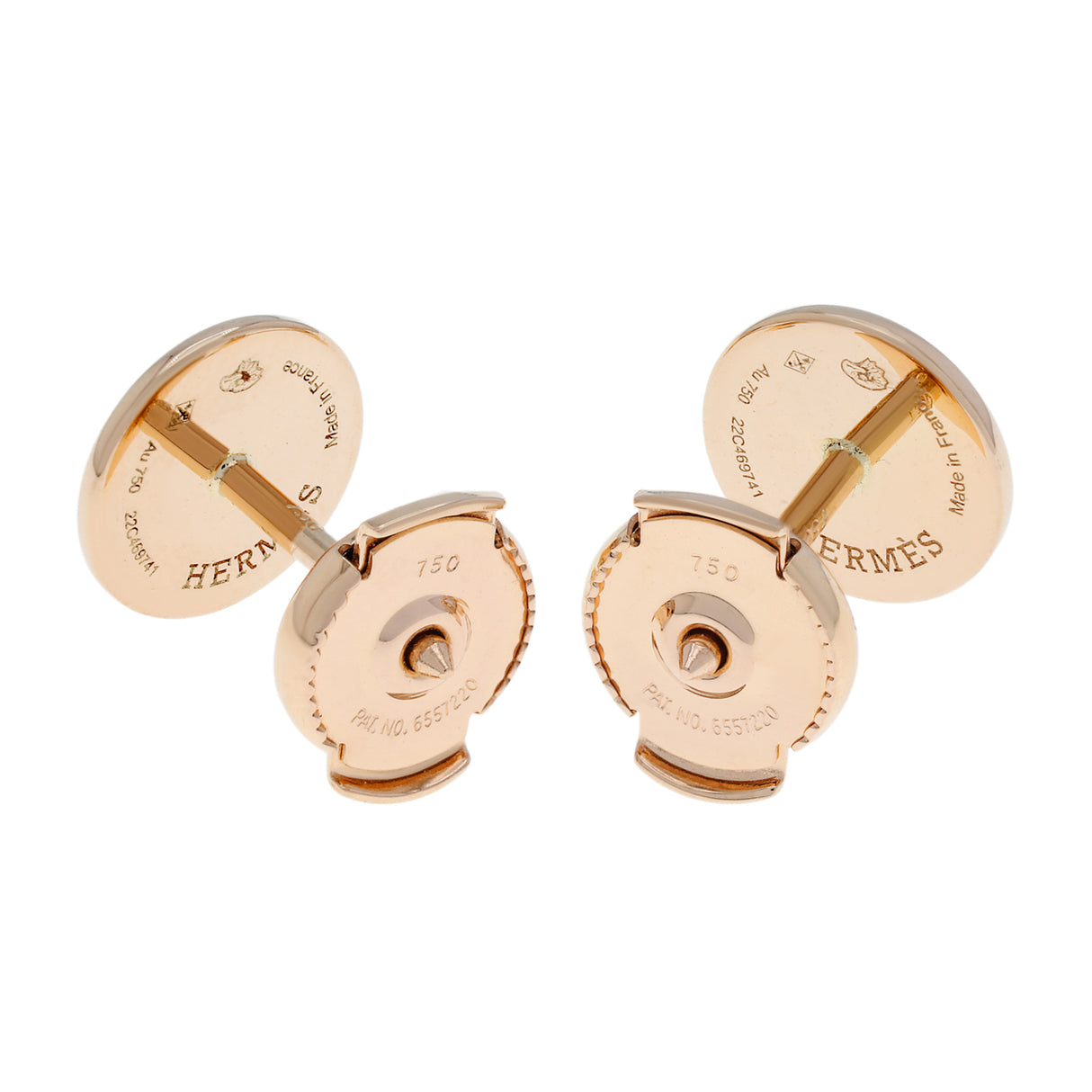 Hermes 18K Rose Gold Ex-Libris Earrings Designer Jewellery Hermes