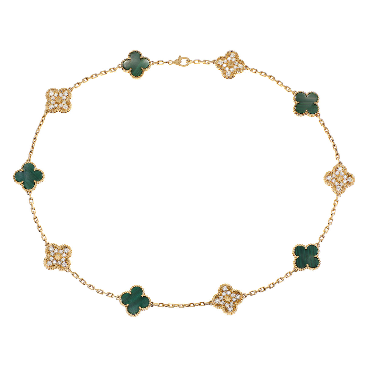 Van Cleef & Arpels 18K Yellow Gold 10 Motifs Vintage Alhambra Necklace